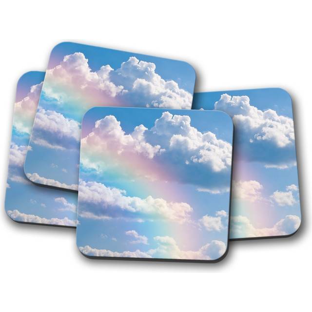 4 set - pretty rainbow coaster - clouds sky mum daughter auntie cool gift 8998