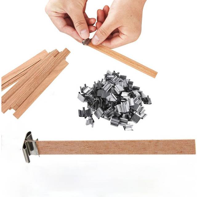 30Pcs Wood Candle Wicks with Iron Stand Candle Cores Environmental-Friendly Wick DIY Candle Making Supplies Soy Parffin Wax Wick