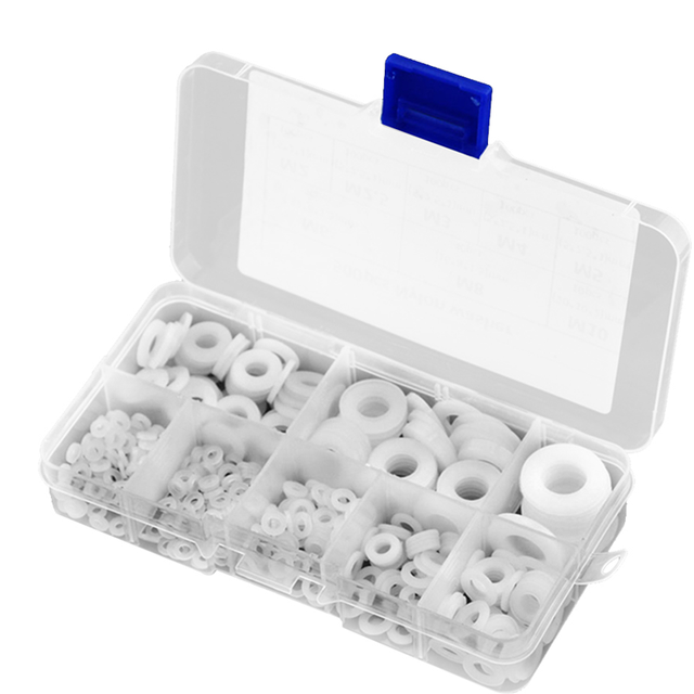 500Pcs White Nylon Flat Washer Gasket Set M2 M2.5 M3 M5 M6 M8 M10