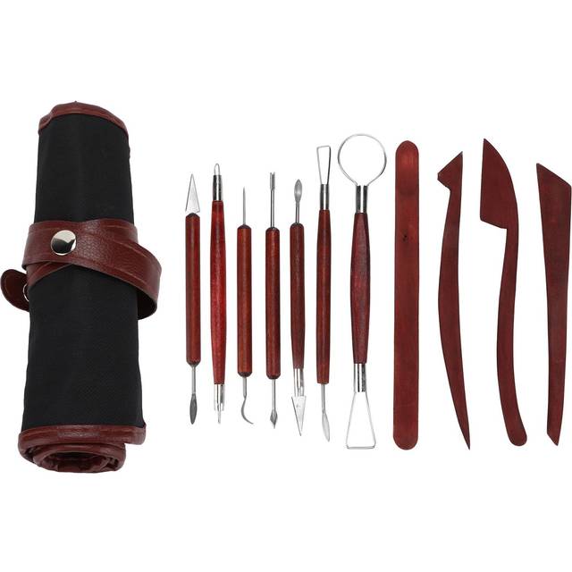 12pcs Soft Clay Carving Tools Multipurpose Stainless Pottery Accessories with Roll Pack for DIY