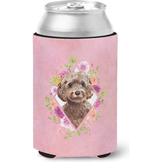"""""Caroline's Treasures CK4253CC Chocolate Cockapoo Pink Flowers Can or Bottle Hugger cold-beverage-koozies  12 oz  Multicolor"""""