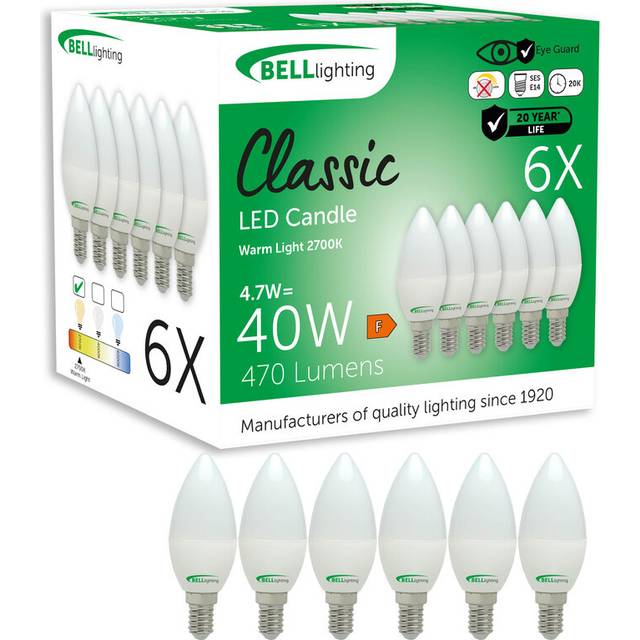 BELL Lighting E14 Candle LED Bulb Warm White 4.7W 470lm Small Screw Light Bulb | Size: Pack of 6