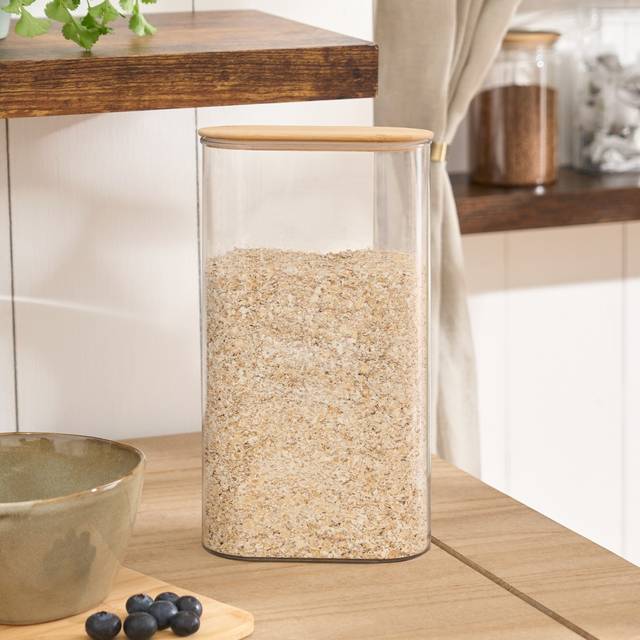OHS Large Plastic Oval Storage Container with Bamboo Lid - Clear - Natural