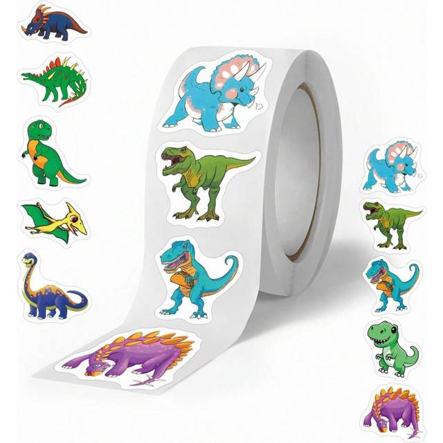 SHEIN 500 Pcs/Roll Dinosaur Stickers - Cute Cartoon Kids Rewards Teen Party Supplies - Aesthetic Scrapbook Stickers For Water Bottles,Laptop,Luggage - Water