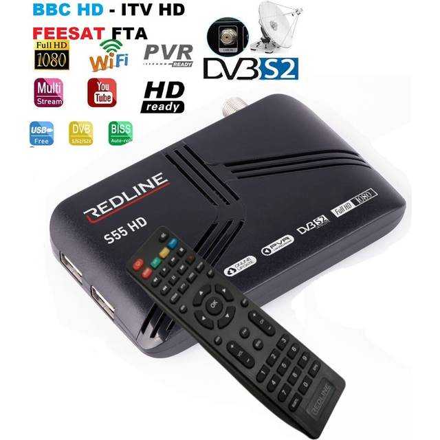 Redline s55 hd freesat sky bbc dvb-s/s2/ satellite set top box pvr bt remote wif