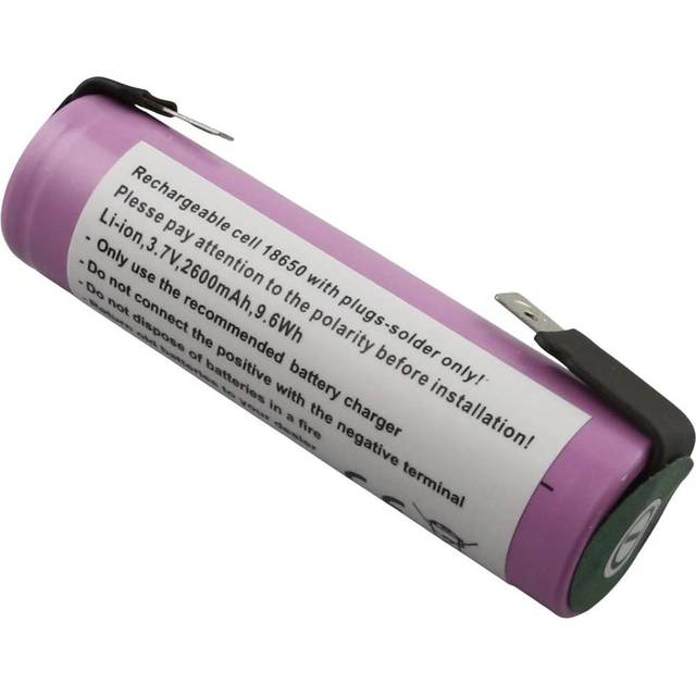 Avizar 18650 li-ion battery cell 3.7v 2600 mah 9.6wh with solder tabs, purple