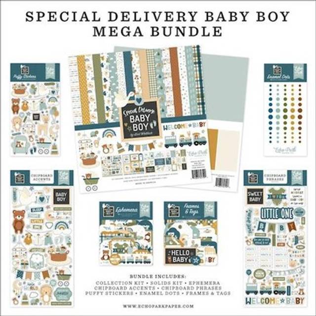 Echo park special delivery baby boy papercrafting mega bundle