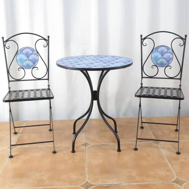 Home Source Ocean 2 Seater Shell Mosaic Bistro Set Blue - Black
