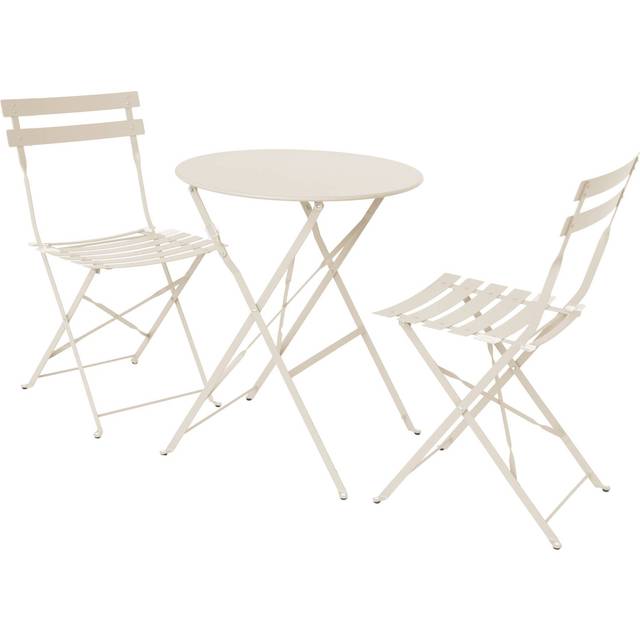 Sweeek - Folding metal bistro garden table with 2 chairs, Emilia, Beige, 60x60x71 cm