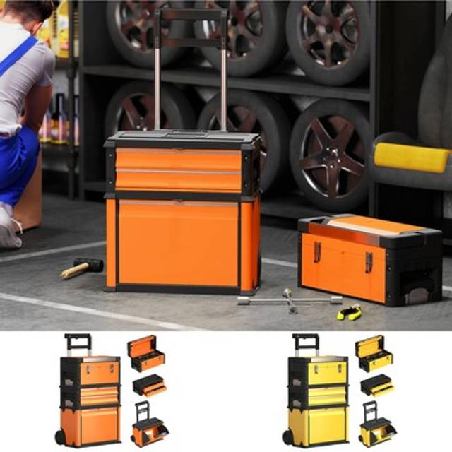 HOMCOM 3-in-1 Stackable Rolling Tool Box - Orange