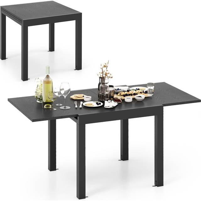Costway Patio Expandable Dining Table Rectangular Aluminum Dining Table for 4-6 Person-Grey, Grey
