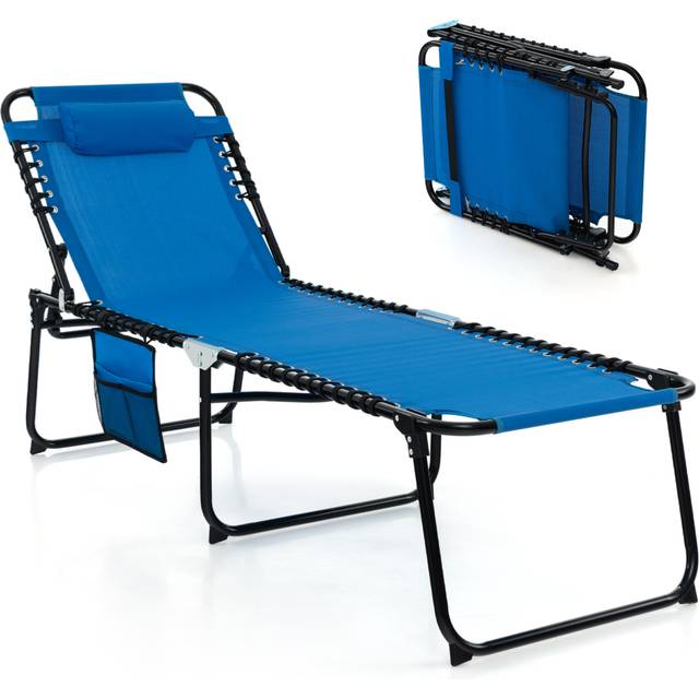 Patio Folding Chaise Lounge Chair Portable Sun Lounger with Adjustable Backrest-Navy