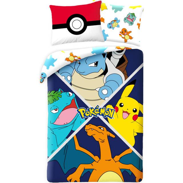 Halantex Pokemon Evolution Children's Bedding Set, Reversible Duvet Cover 140 x 200 cm + Pillowcase, with Pikachu, Tortank (Squirt), Charizard