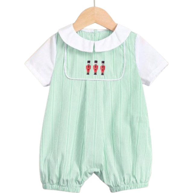 SHEIN Newborn Baby Boy Cute Summer Casual Color Block Green Striped Romper, Suitable For Birthday Party, Evening Event, Performance, Wedding, Baby Shower, A