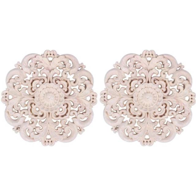 2x Woodcarving Furniture Solid Wood Door Applique Flower 12x12x2cm