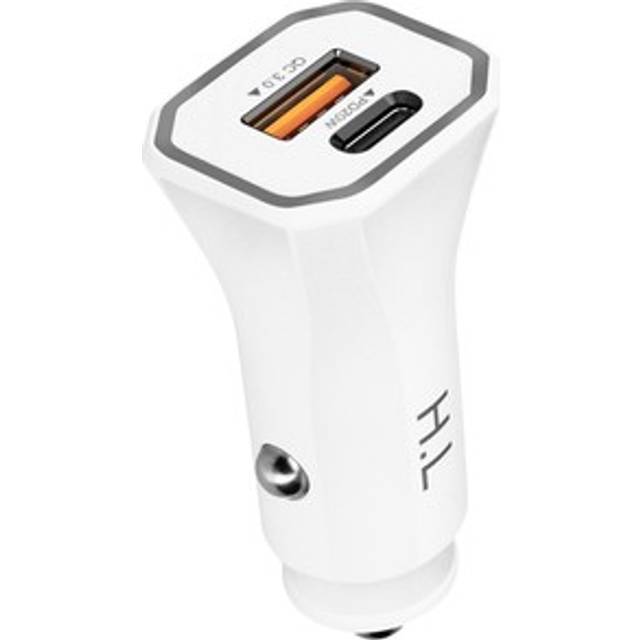 Car charger with two usb 3.0 ports and usb-c power delivery white