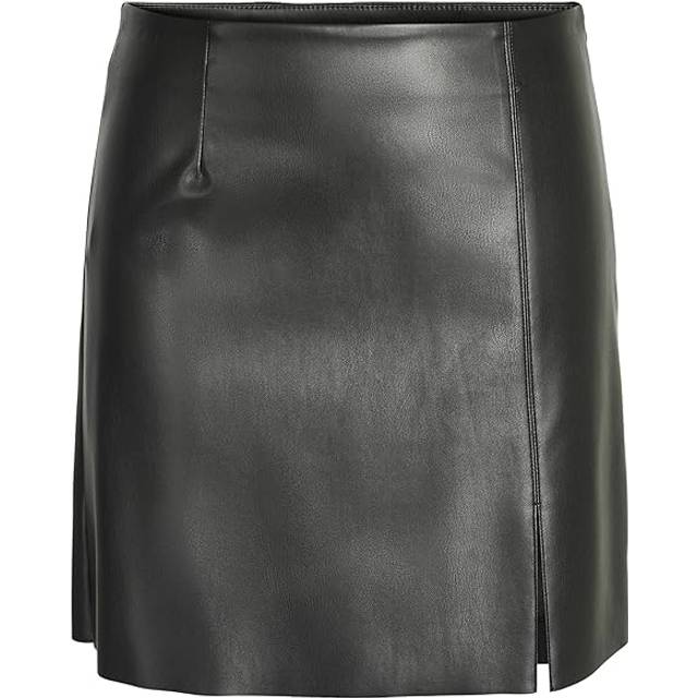 Noisy May - Clara Penny Pu Slit Black - Mini Skirt - black - XS - 100% Polyester,Fake Leather