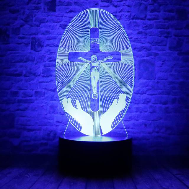 Attivolife Christ Jesus Cross 3D Optical Illusion LED Bedroom Decor Sleep Night Light with Remote 7 Colors Table Lamp Birthday Christian Gift for Reli