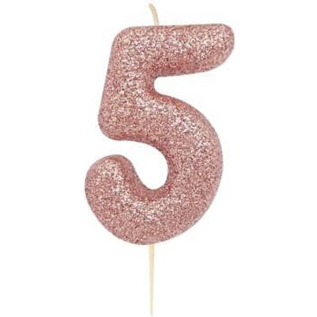 Rose Gold - Glitter Number 5 Candle Number: 5 - Yellow/Gold