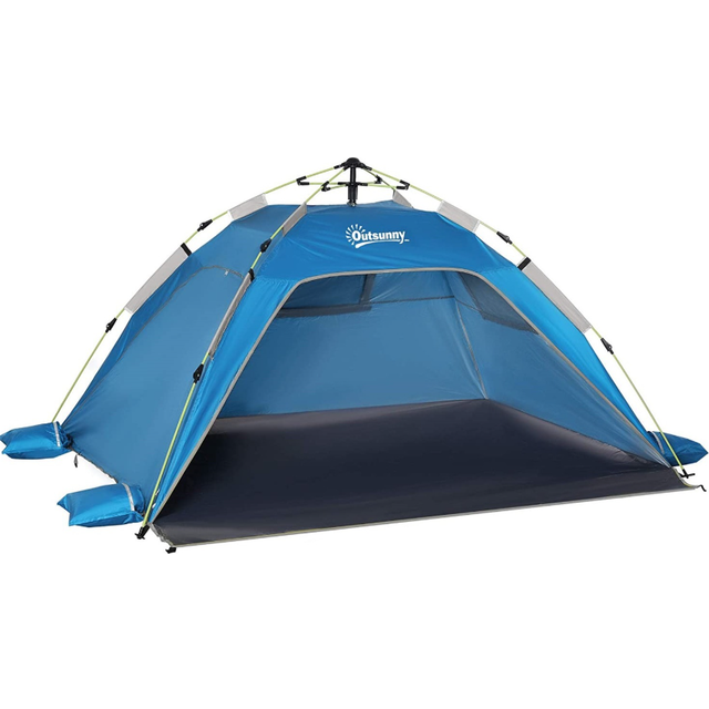 Outsunny 2 Man Pop-up Beach Tent Sun Shade Shelter Hut w/ Windows Door Blue | TJ Hughes