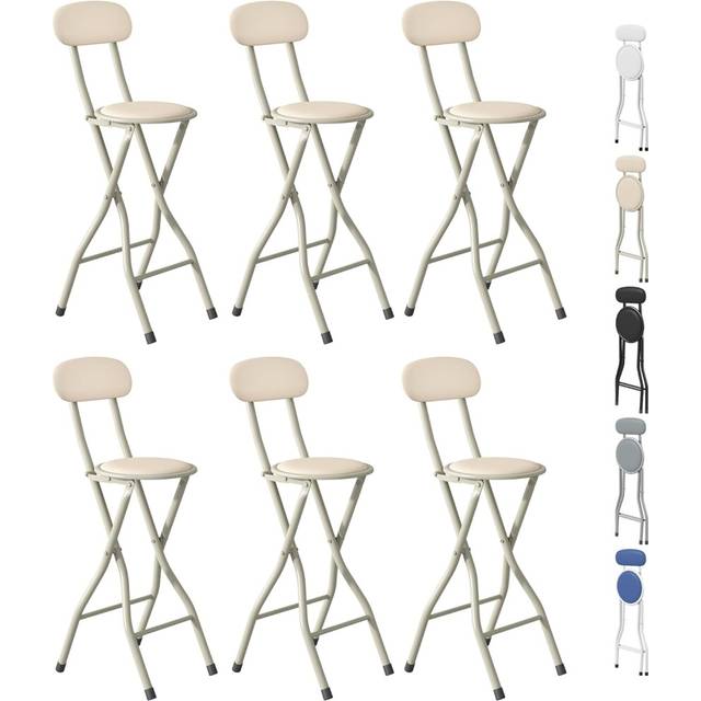 mcc direct Folding Bar Stools Set of 6, Breakfast Barstool Kitchen Restaurant Seating, Faux Leather Foldable Chairs with Metal Frame, Padded High