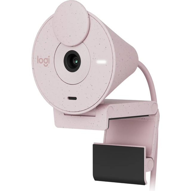 Logitech Brio 300 Rose Noise-Reducing Mic and 1080P USB-C Connectivity Webcam with Shutter