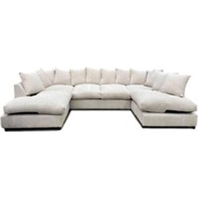 Monaco Scatter Back 6 Seater U Shaped Corner Jumbo Cord Fabric Sofa Ivory