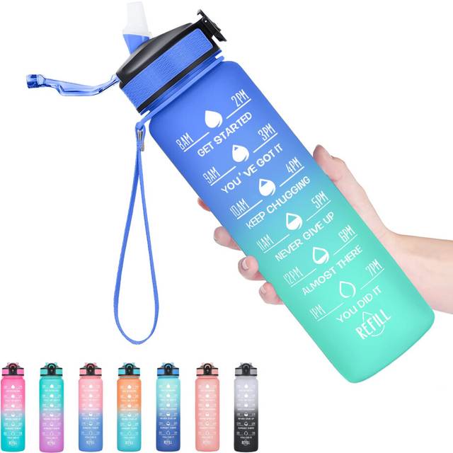 Hyeta 32 oz Water Bottles with Times to Drink and Straw  Motivational Water Bottle with Time Marker  Leakproof  Drinking Sports Water Bottle for Fitne