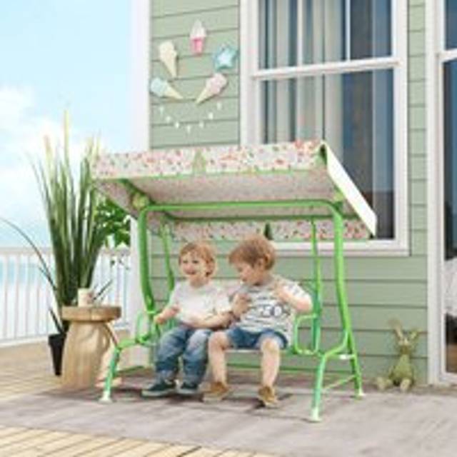 AIYAPLAY Kids Garden Swing Chair, Swing Seat with Adjustable Canopy, Green, Green