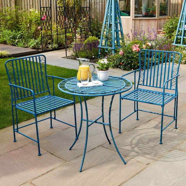 Home Source 2 Seater Blue Iron Metal Bistro Set