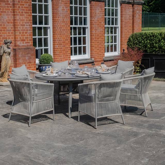 Maldives 6 Seat Oval Dining Set With Lazy Susan - Cool Linen - Black (*)