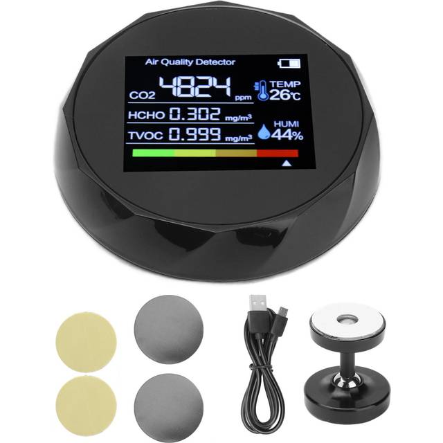 Air Quality Detector Multifunction TVOC CO2 Detector Digital Temperature Humidity Meter USB white