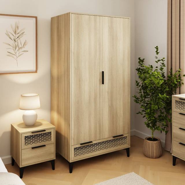 GFW Ezra 2 Door Single Drawer Oak Wardrobe - Brown