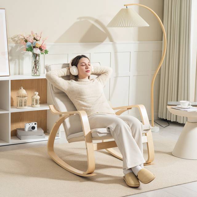 Comfortable Relax Rocking Chair with High Back, Cream White - One Size