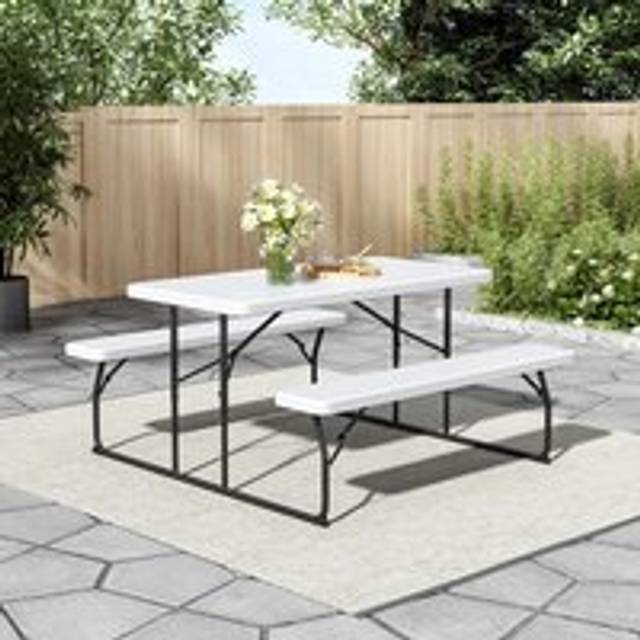 White Foldable Picnic Table and Bench Set
