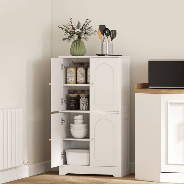 HOMCOM 4 Door White Arched Kitchen Cupboard