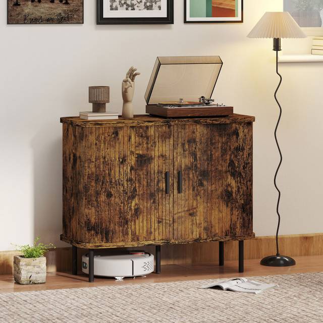 (Brown) HOMCOM Sideboard Storage Cabinet with Sliding Doors
