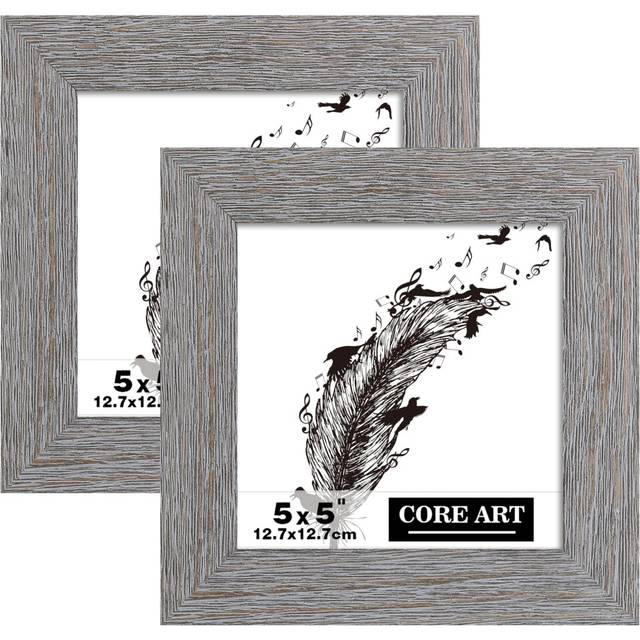 CORE ART 5x5 Picture Frame  Handmade Wood Rustic Gray Photo Frame Set of 2  High Definition Semi-tempered Glass Wall or Tabletop Display