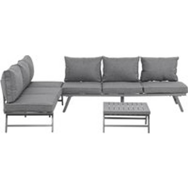 3-Piece Garden Seating Set w/ Convertible Sofa Lounge Table Padded Cushions Outdoor Patio Furniture Couch Grey