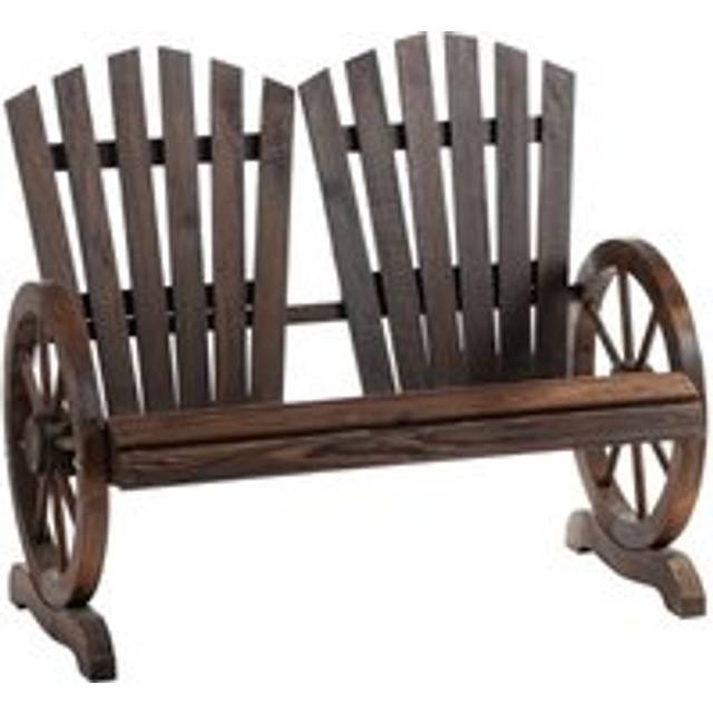 Outsunny Fir Logs Love Seats With Wheel-Shaped Armrests Large Load-Bearing Chair Natural Wood Grain
