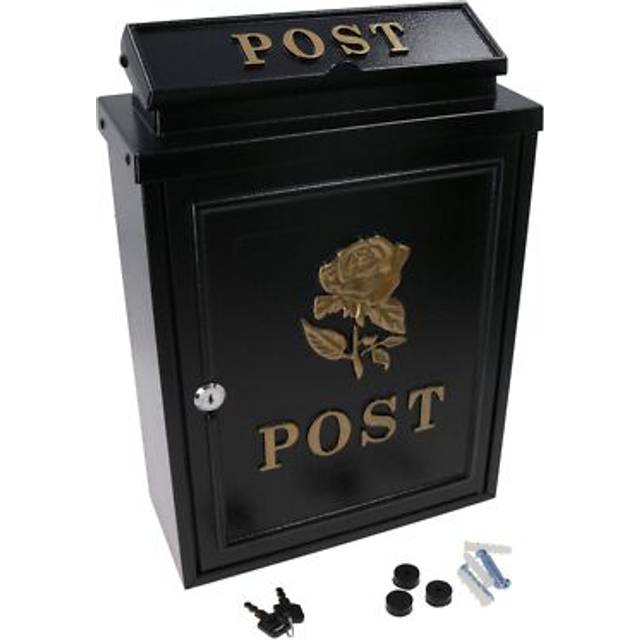 AB Tools Gold Rose Letter Post Mail Box Metal Black Wall Door Gate House Lockable - One Size