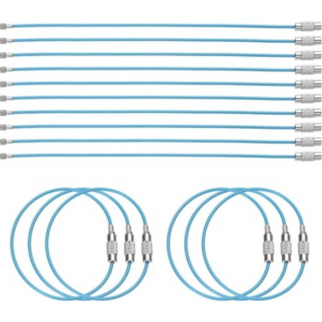 16pcs wire keychain cable 6" plastic coated 1.5mm stainless steel key ring blue