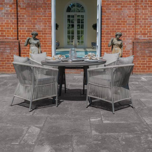 Maldives 4 Seat Round Dining Set With Lazy Susan - Cool Linen - Black (*)