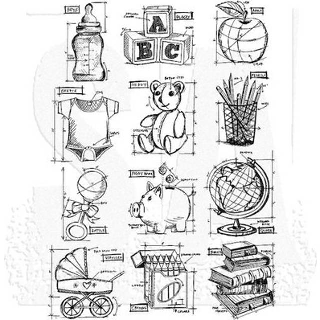 Tim Holtz Cling Rubber Stamps - Mini Blueprints 8 Cms231
