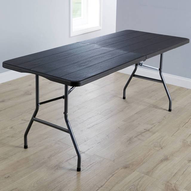 Home Source Trestle Indoor and Outdoor Folding Table Wood Effect Brown - Black