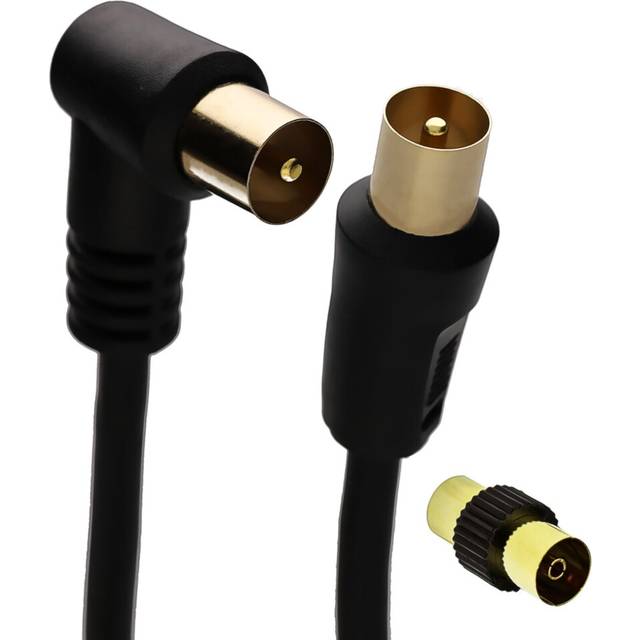 kenable RF Right Angle TV Aerial Freeview Plug Video Cable & Coupler GOLD  5m Black