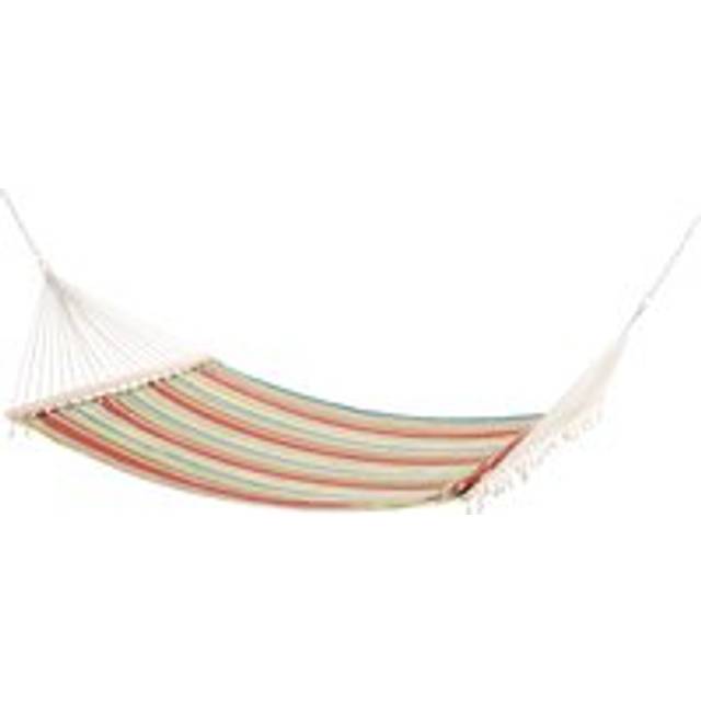 Double Cotton Hammock Camping Swing Outdoor Garden Beach Stripe Hanging Bed with Pillow 188L x 140W cm