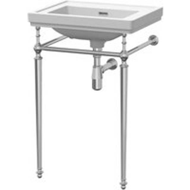 Traditional 0 Tap Hole Fireclay Basin with Luxury Wash Stand & Bottle Trap  - 500mm - Chrome