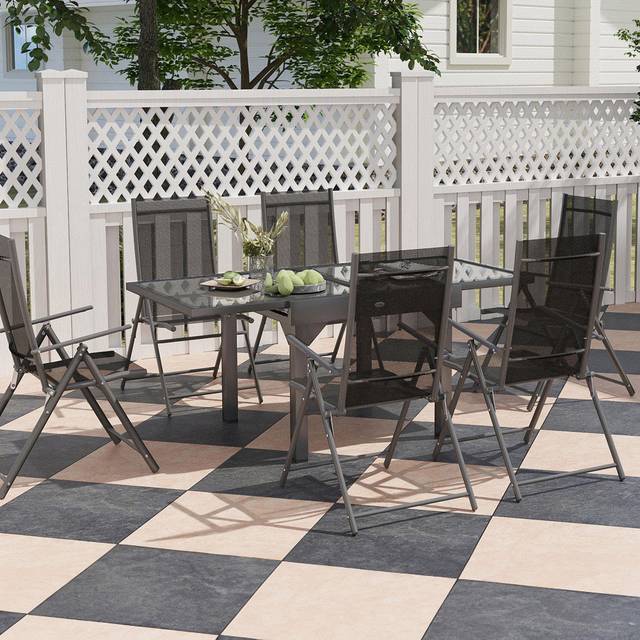 Outsunny 6 Seater Extendable Outdoor Dining Set - Black