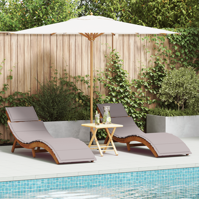 vidaXL Sun Loungers with Cushions 2 pcs Taupe Solid Wood Acacia